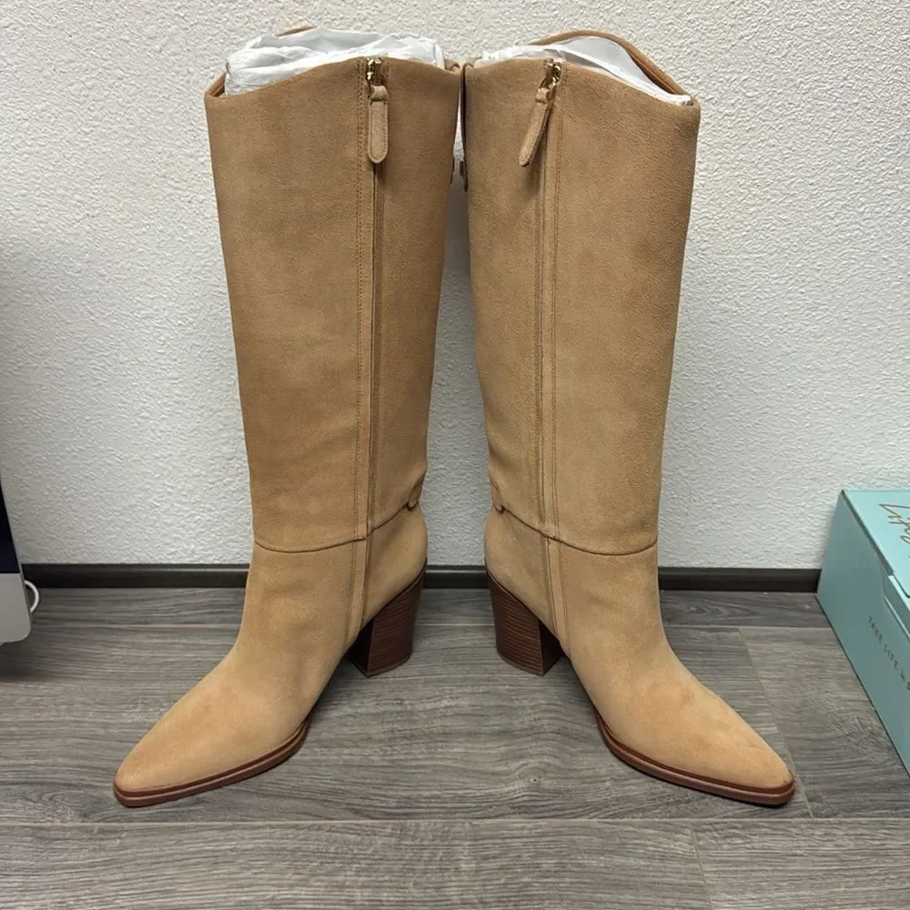 Franco Sarto Jasmine Knee High Boot In Pastorial Taupe Beige Suede